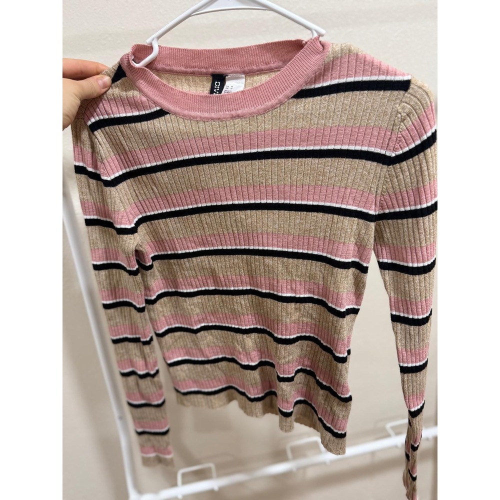 H&M‎ Divided Ribbed Pink Striped Cabincore Long Sleeve Size Medium